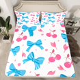 thumbnail image 2 of Homewish Cartoon Bowknot Cherry Twin Sheet Sets for Kids, White Blue Pink Twin Fitted Sheet, Kawaii Flower Floral Flat Sheet, Microfiber Bedroom Decor, 3-Piece, 2 of 7