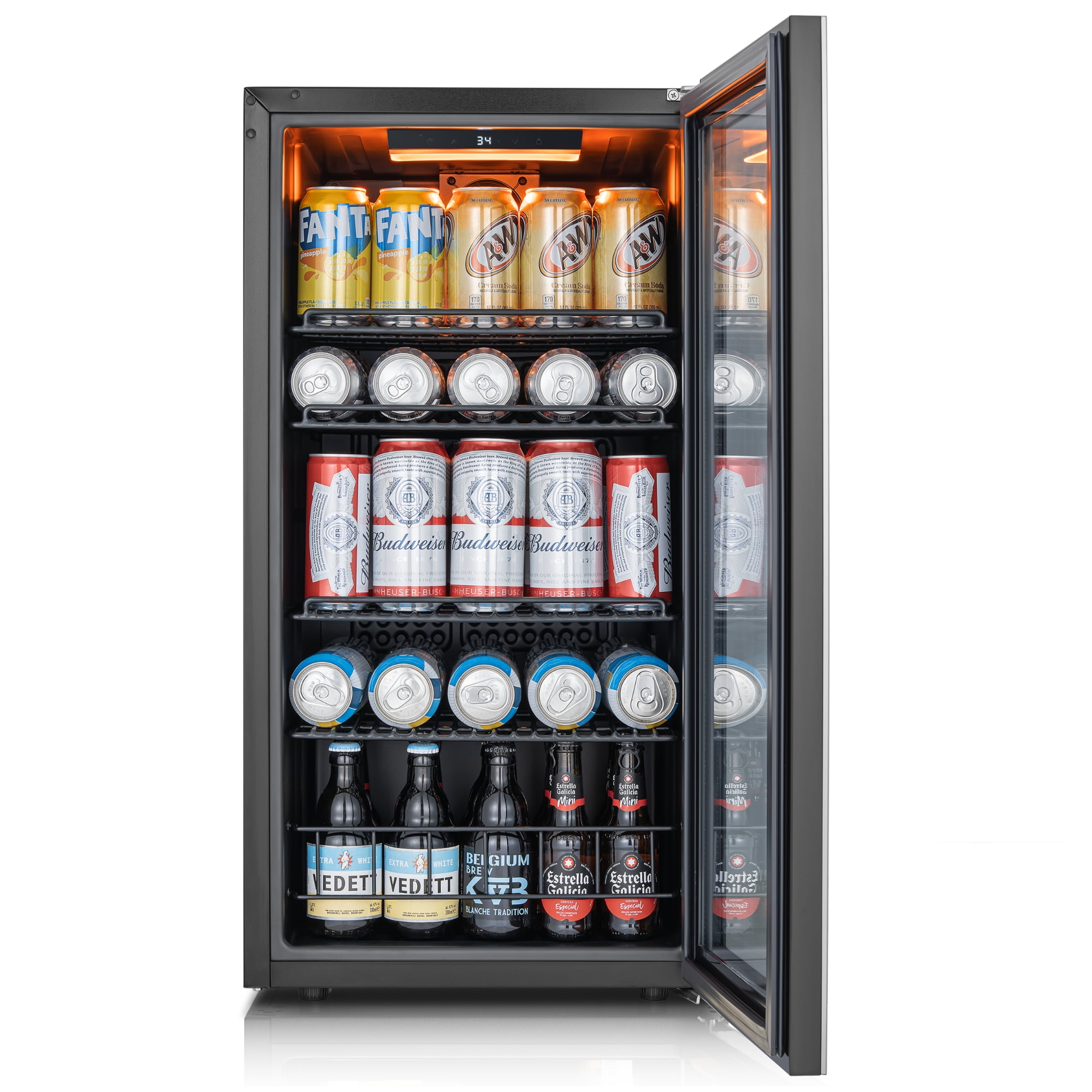 Ca'Lefort Beverage Refrigerator Cooler,95-121 Can Freestanding Beverage Fridge,with Glass Door for Home/Bar/Office