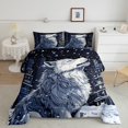 thumbnail image 2 of Wolf Kids Comforter Set Twin Size,Winter Snow Modern Building Bedding Set,Boys Men Room Decor,Wild Hunting Animal Adventure Rustic Down Comforter,Navy Blue White Duvet Insert,1 Pillowcase, 2 of 7