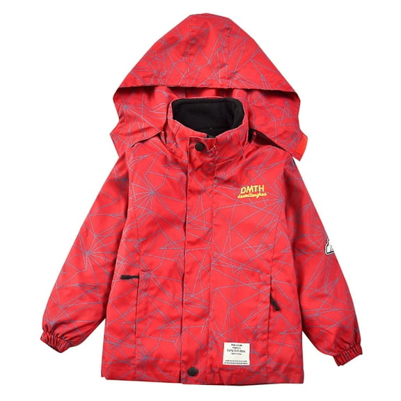 SERTG Boys Cute Print Jacket 3-in-1 System Detachable Hooded Jacket Long Sleeve Active Versatile Outerwear for Kids 4-15 Years(Red,9 Years)