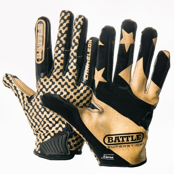 Battle Sports Adult "USA Flag" Chameleon Receiver Football Glove - Black/Gold - 2xlarge