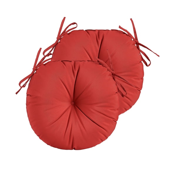 YOOZEKU Outdoor Round Bistro Chair Cushions Set of 2,15x15inch Waterproof Round Seat Cushions with Ties for Patio Chairs, Red