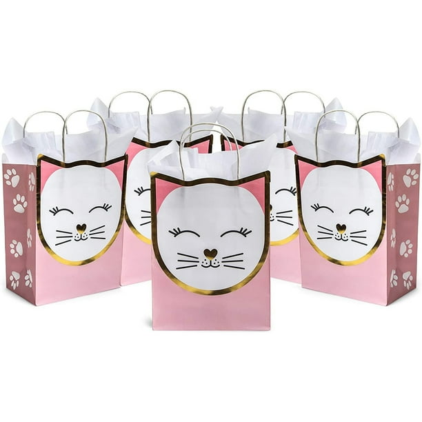 15 Pack Cat Gift Bags for Birthday Party Favors w/ 20 Sheets of Tissue