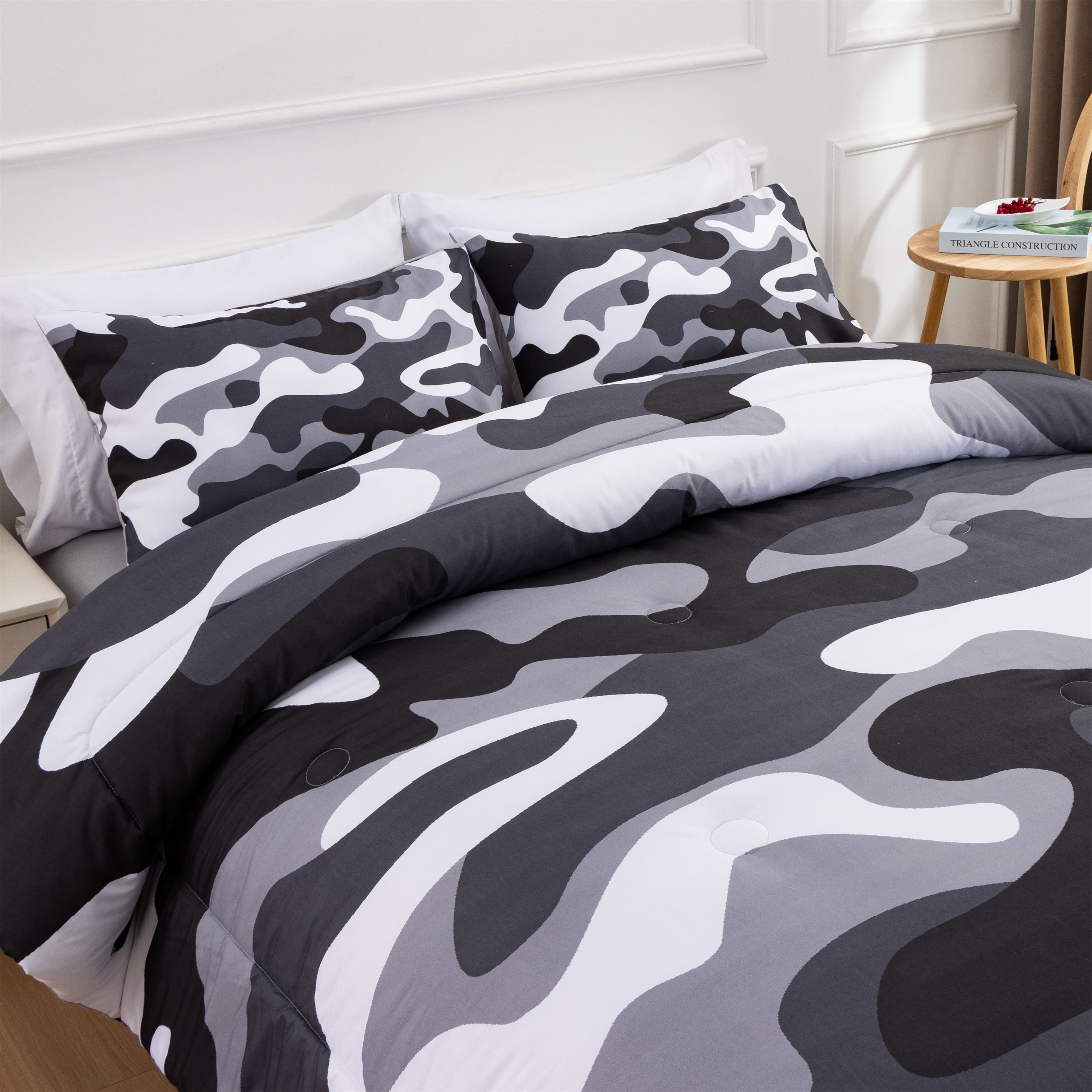 Btargot 3PCS Camouflage Bedding Set Twin Boys Camo Pattern Comforter Set Gray All Season Kids Bed