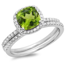 Dazzlingrock Collection 10K Peridot & White Diamond Bridal Halo Engagement Ring Matching Band Set, White Gold, Size 5.5