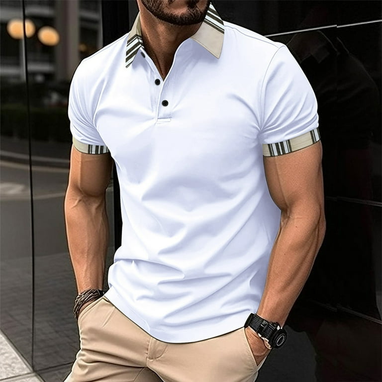 HCNTES Button up T Shirts for Mens Polo Shirts for Men Cotton Sport Shirt Polo Shirts Business Casual School Shirts for Men White M Walmart
