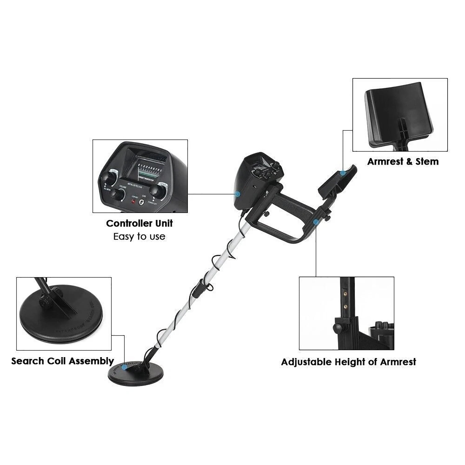 Metal Detector for Adults & Kids, Dual Mode All Metal/DISC, Adjustable Stem with Waterproof Coil, LCD Display for Beach Treasure Hunting & Outdoor Adventures