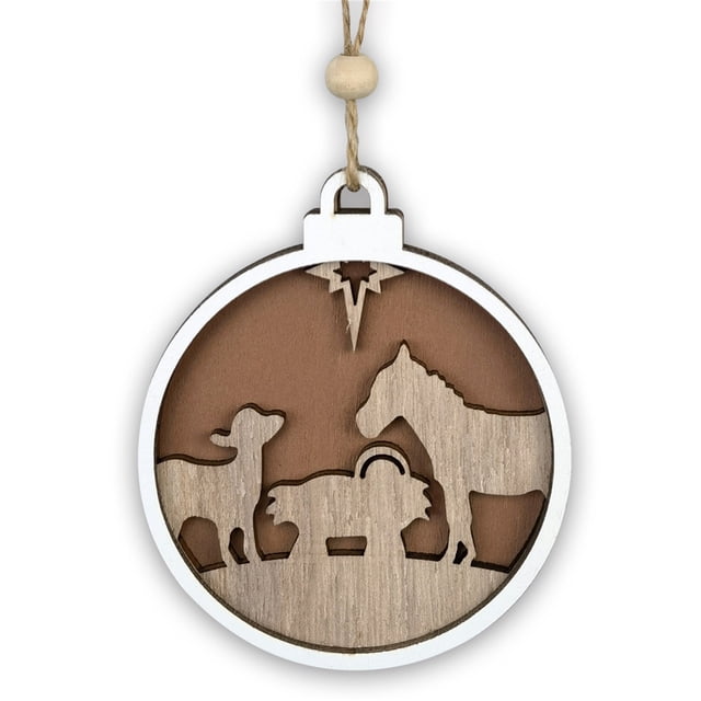 Xihbxyly Colgante para Árbol de Navidad, Decoración de Madera con Escena de Reno, Tallado Ecológico, Adornos Vintage para Árbol de Navidad, Decoración Navideña, Ideal para Árboles, Coronas, Oficinas