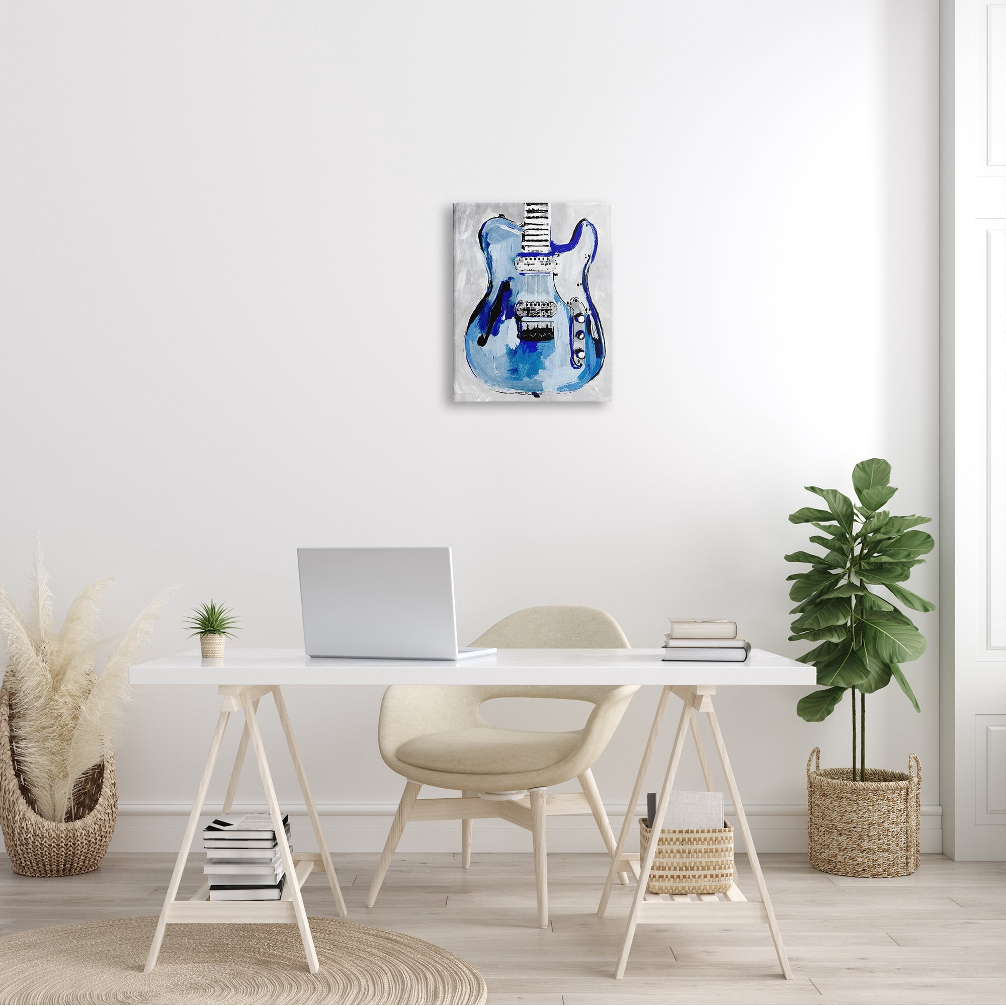 Stupell Industries Abstract Rockstar Guitar Modern Painting Blue Grey, 16 x 20,Design by Annie Warren