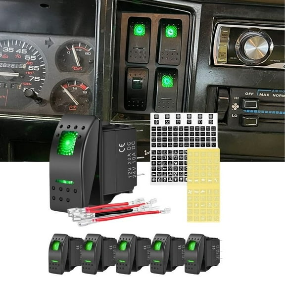 Nilight Waterproof Marine Rocker Switches 5 PIN SPST 12V/24V with Night Glow Stickers (6 Pack) for Automotive Marine Boats Cars Trucks RVs Motorcycles