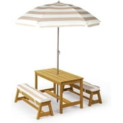Matladin Outdoor Kids Picnic Table Outdoor with Adjustable Umbrella, Wooden Picnic Table Set with Removable Cushions for Patio, Garden, Indoor