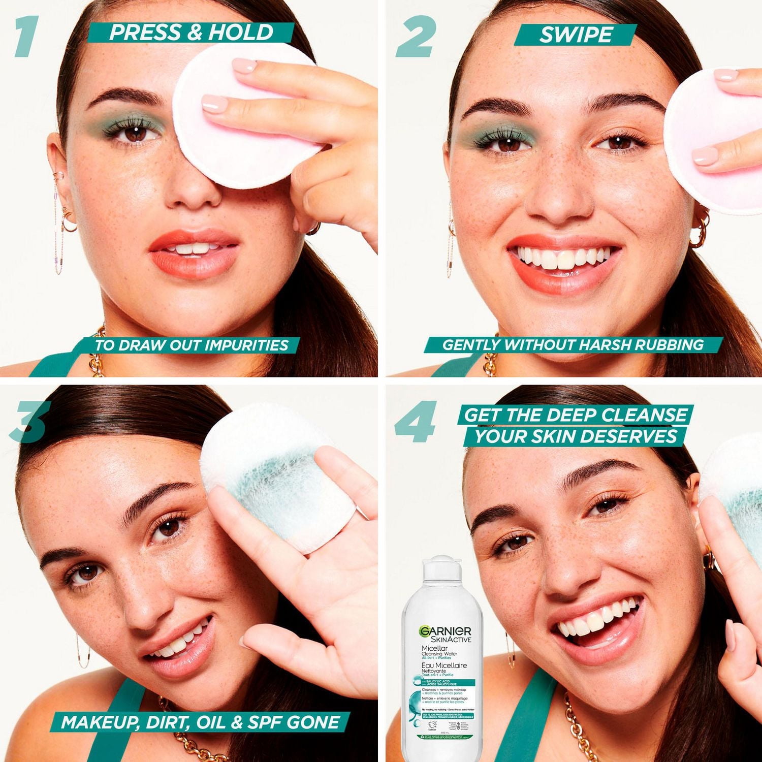 Eau micellaire Garnier à l'acide salicylique pour les peaux grasses à acnéiques sensibles Nettoyant et démaquillant pour le visage