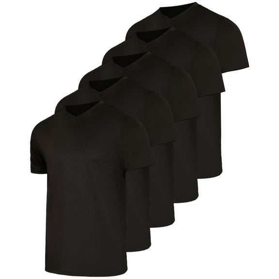 Real Essentials 5 Pack: Men's Breeze Tech V-Neck Dry Fit T-Shirts Moisture Wicking Athletic Workout & Gym Shirts (Big &Tall)