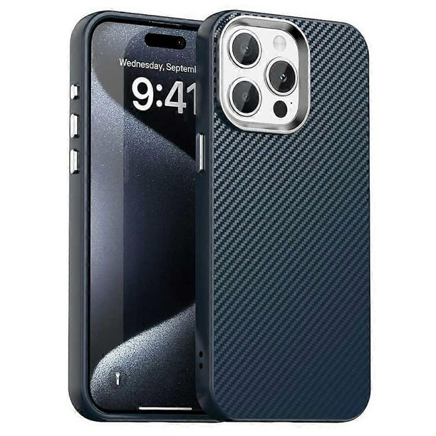 For iPhone 14 Pro Case Cell Phone Hybrid Back Cover Carbon Fiber Texture - Blue