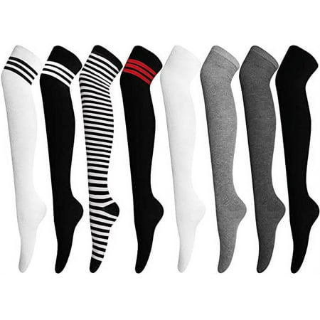 

ONESING 8 Pairs Black Thigh High Socks for Women Thigh High Stockings Over the Knee High Socks for Women Long Cotton Socks Thick Cotton Leg Warmers for Girls