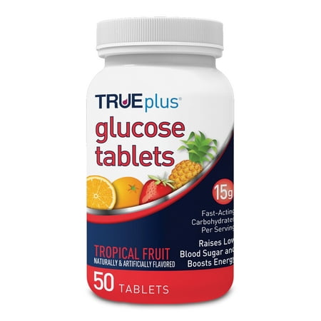 TRUEplus® Glucose Tablets, Tropical Fruit Flavor - 50ct Bottle