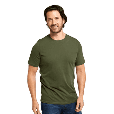 JERZEES Short Sleeve T-Shirt Military Green Crewneck Shirts for Men, 50/50 Cotton/polyester Single Tee, Size L