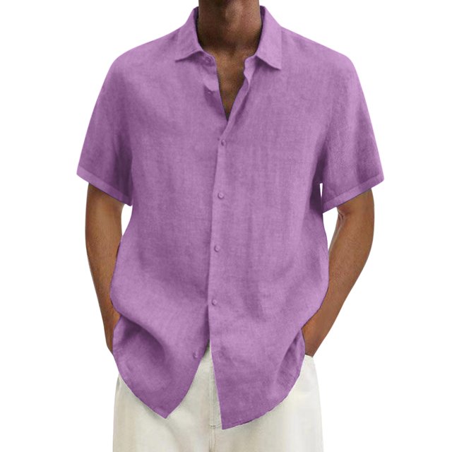 XDZJLR Mens Shirts Summer Hawaii Solid Short Sleeve Double Pocket Turn Down Button Tops