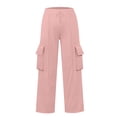 thumbnail image 6 of ManxiVoo Women's Casual Drawstring Waist Wide Leg Pants with Pockets Comfortable Soft Lounge Athletic Trousers S Size Pink, 6 of 7