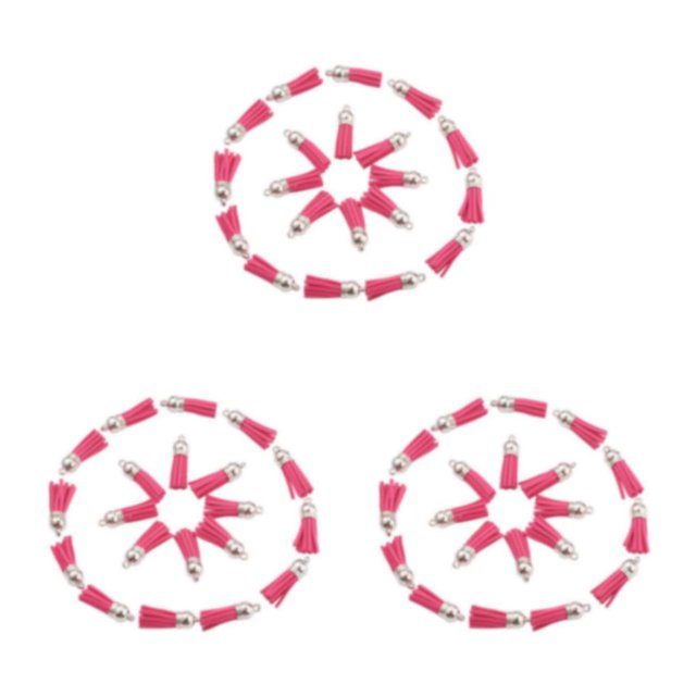 Transemion 100pack/lot Pompon pour Porte-Clés Accessoires Franges Tendance Détail Large Rose Rouge-Argent 3Set