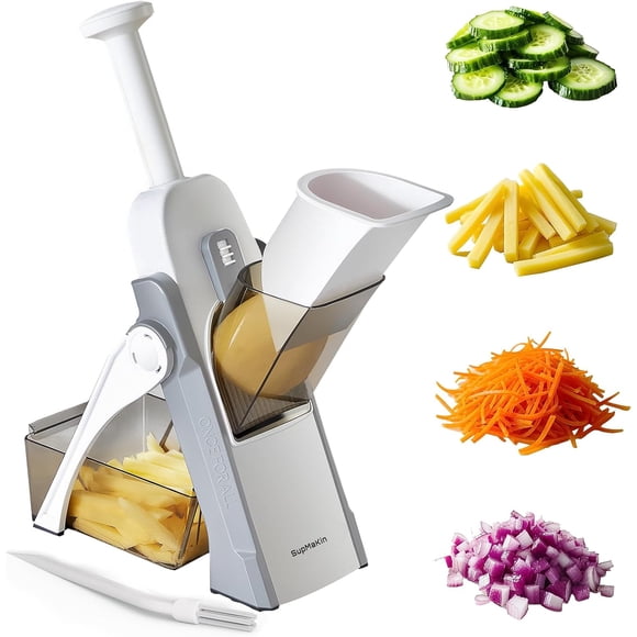 SupMaKin Mandoline Trancheuse pour Cuisine, Hachoir à Légumes Sécuritaire Hachoir Alimentaire Réglable Artefact de Hachage de Fruits et Légumes (Gris)