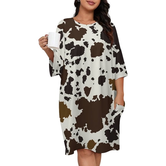 Cowhide Pattern Sleepshirts For Sleeping Travels Loose Sleepdress Pajama Dress Soft Nightdress Sleepwear