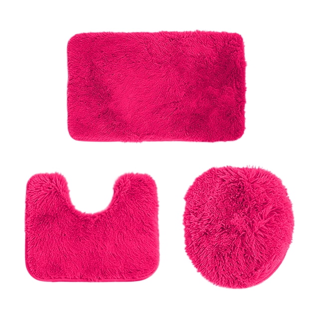 Bathroom Rug Mat Set, 3-Piece Solid Color Soft Absorbent Shower Floor Mat with U-Shaped Contour and Toilet Seat Cover, Machine Washable Non-Slip Bath Rug