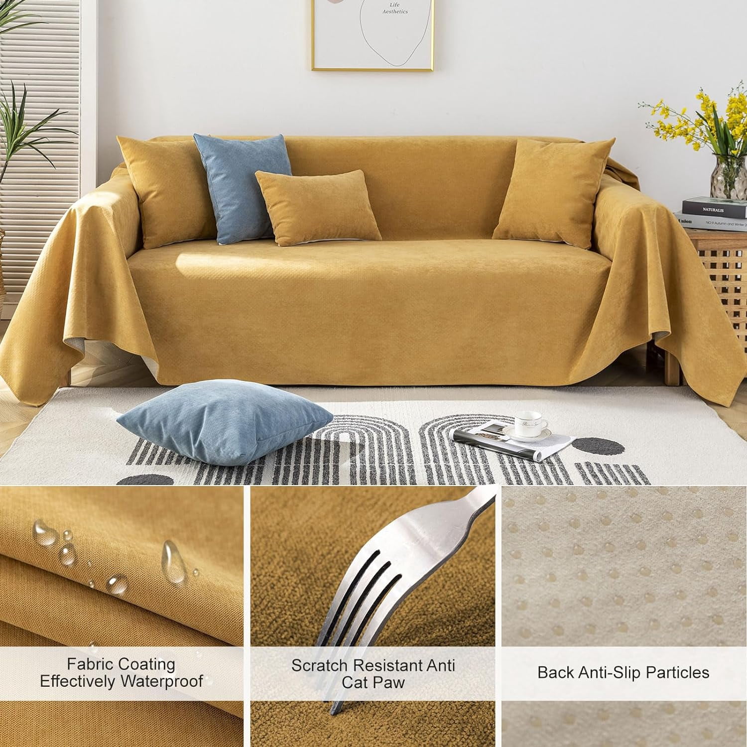 Yumcute Waterproof Sofa Covers for Dogs 100% Water Resistant Slipcover Furniture Protector for 3 Cushion Couch Thick Sectional Couch Covers Living Room Non-Slip