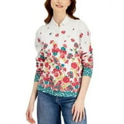 MSRP $30 Karen Scott Womens Monica Floral Button Cardigan White Size Small