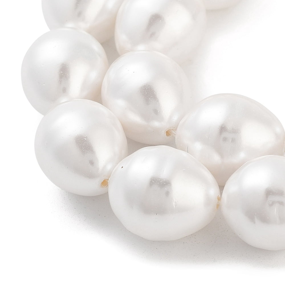 2strands Electroplated Shell Pearl Beads Strands Grooved Oval Beads White 17x13mm Hole: 0.8mm about 24pcs/strand 15.94''(40.5cm)