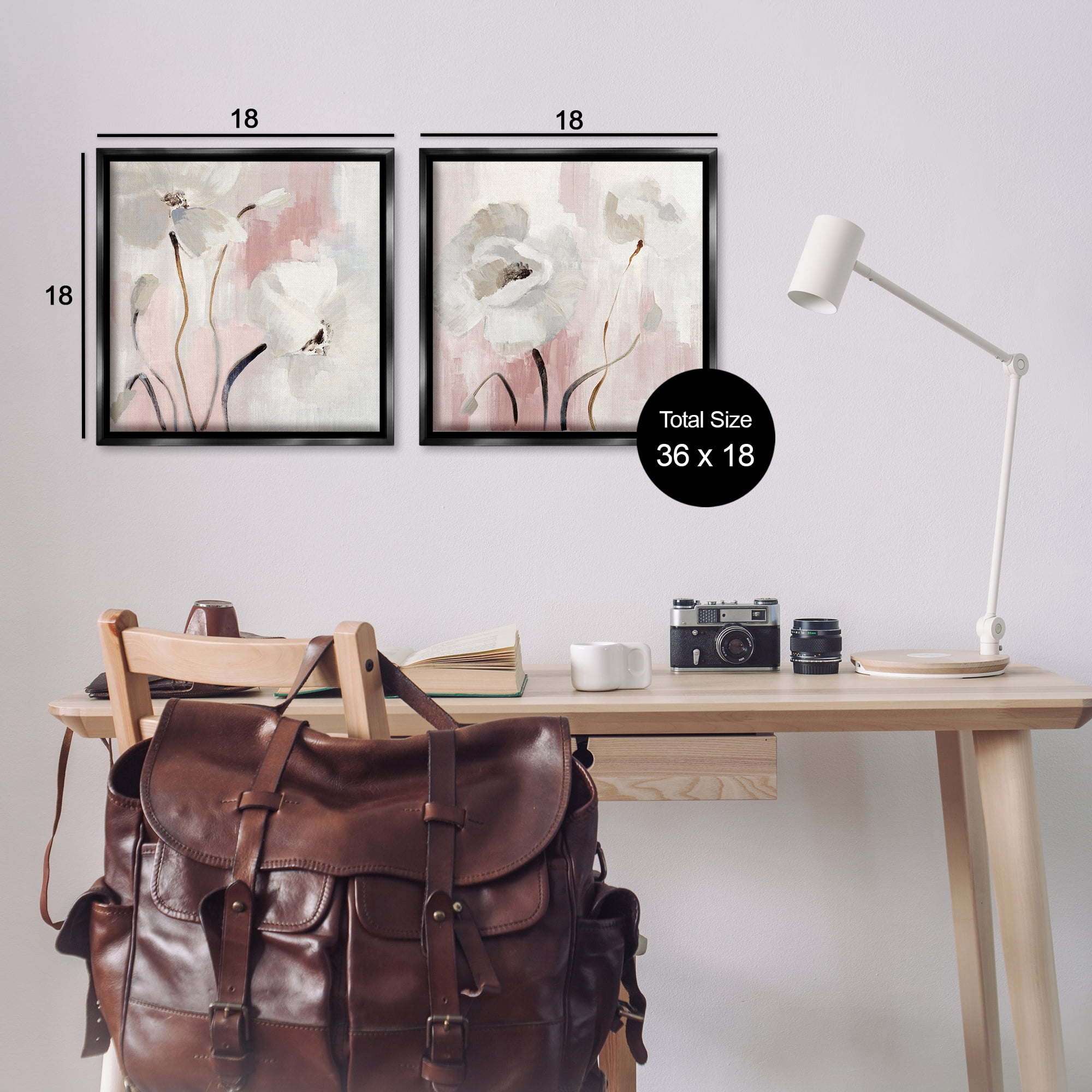 Stupell Industries Abstract White Poppies Plants & Flowers Painting Black Floater Framed Canvas Art Print Wall Art, 18 x 18, Set of 2