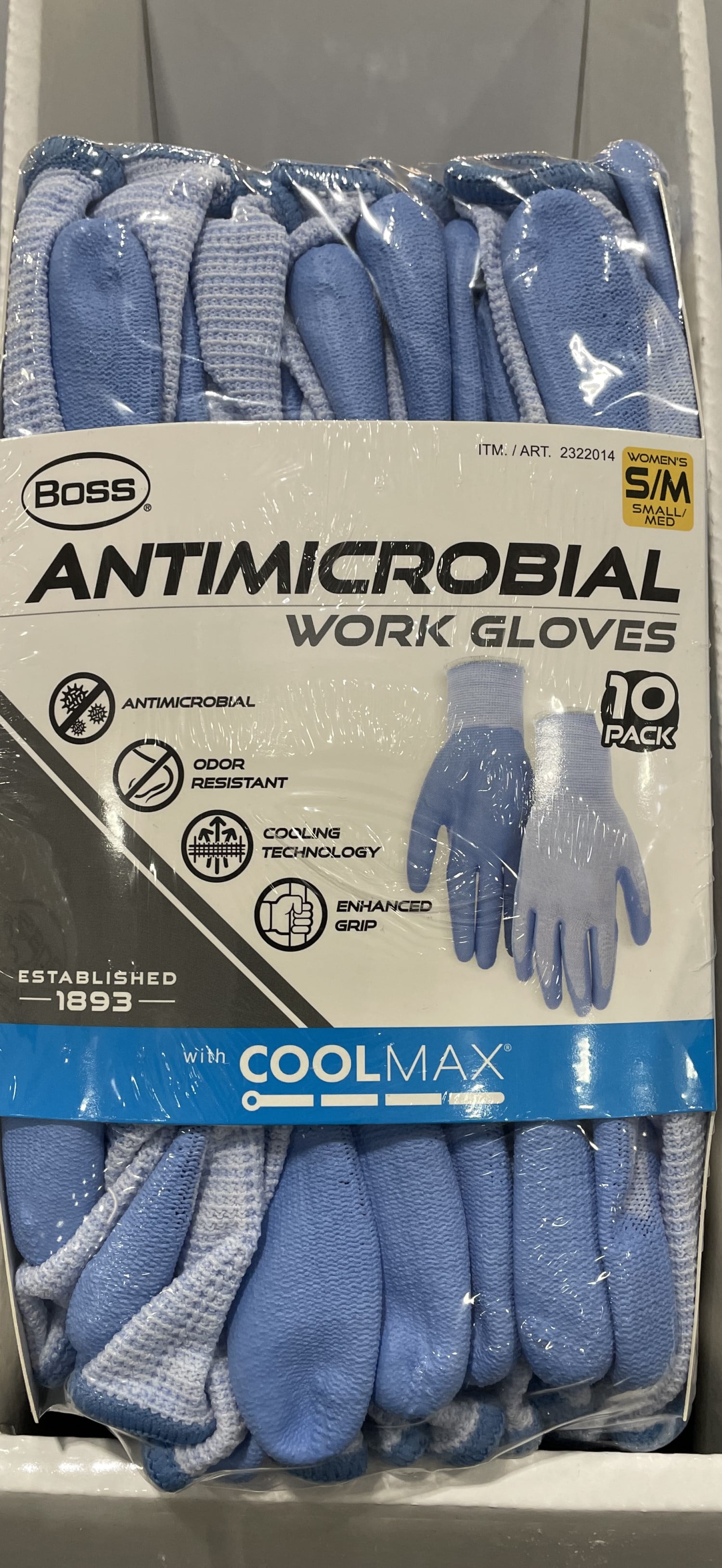 Womens Antimicrobial Odor Resistant Work Gloves W/Coolmax Small /Medium
