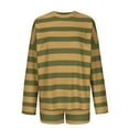 thumbnail image 3 of ChaoHeng Vacation Outfits for Women 2 Piece Sweatshirt Sets Fashion ,Women's Summer Casual Stripe Loose Long Sleeve Round Neck Tops Shorts Suit,Gold,L, 3 of 5