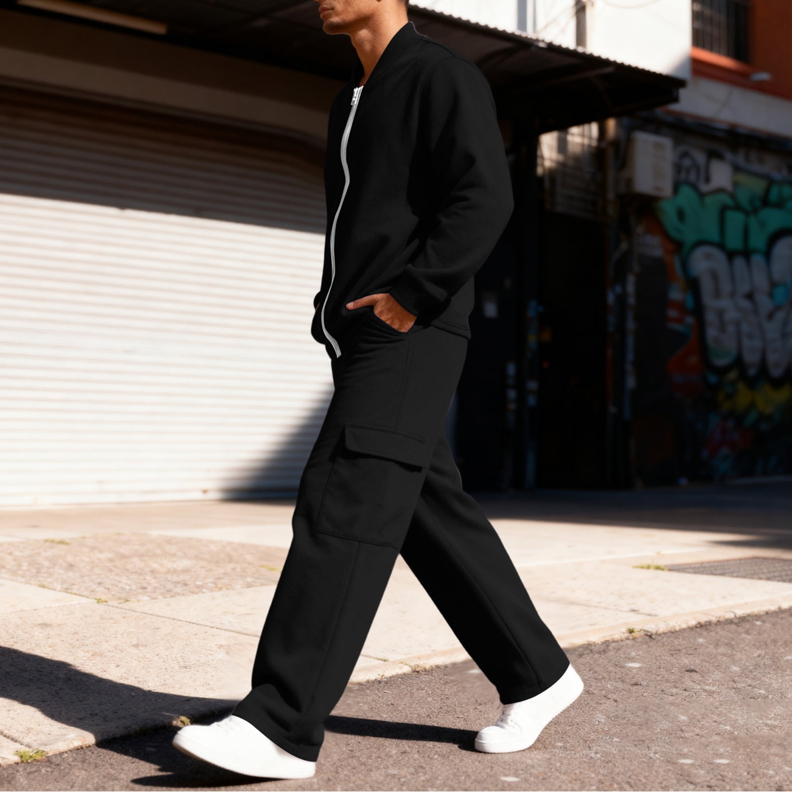 ☆上下セット☆SAPEur SWEAT JACKET PANTS BLACK Zimjoy Mens Sweatsuit Gym Track Suits Mens Casual Quarter Zip Up