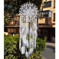 thumbnail image 5 of Atrapasueños de plumas blancas grandes, colgante de pared de macramé para decoración del hogar o boda vintage, círculo de 80cm de largo y 30cm, 5 of 5