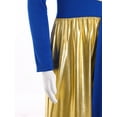 thumbnail image 6 of Miutii Kids Girls Long Sleeve Lyrical Praise Dance Jumpsuit Metallic Gold Liturgical Worship Church Robe Bodysuit Blue 12, 6 of 7