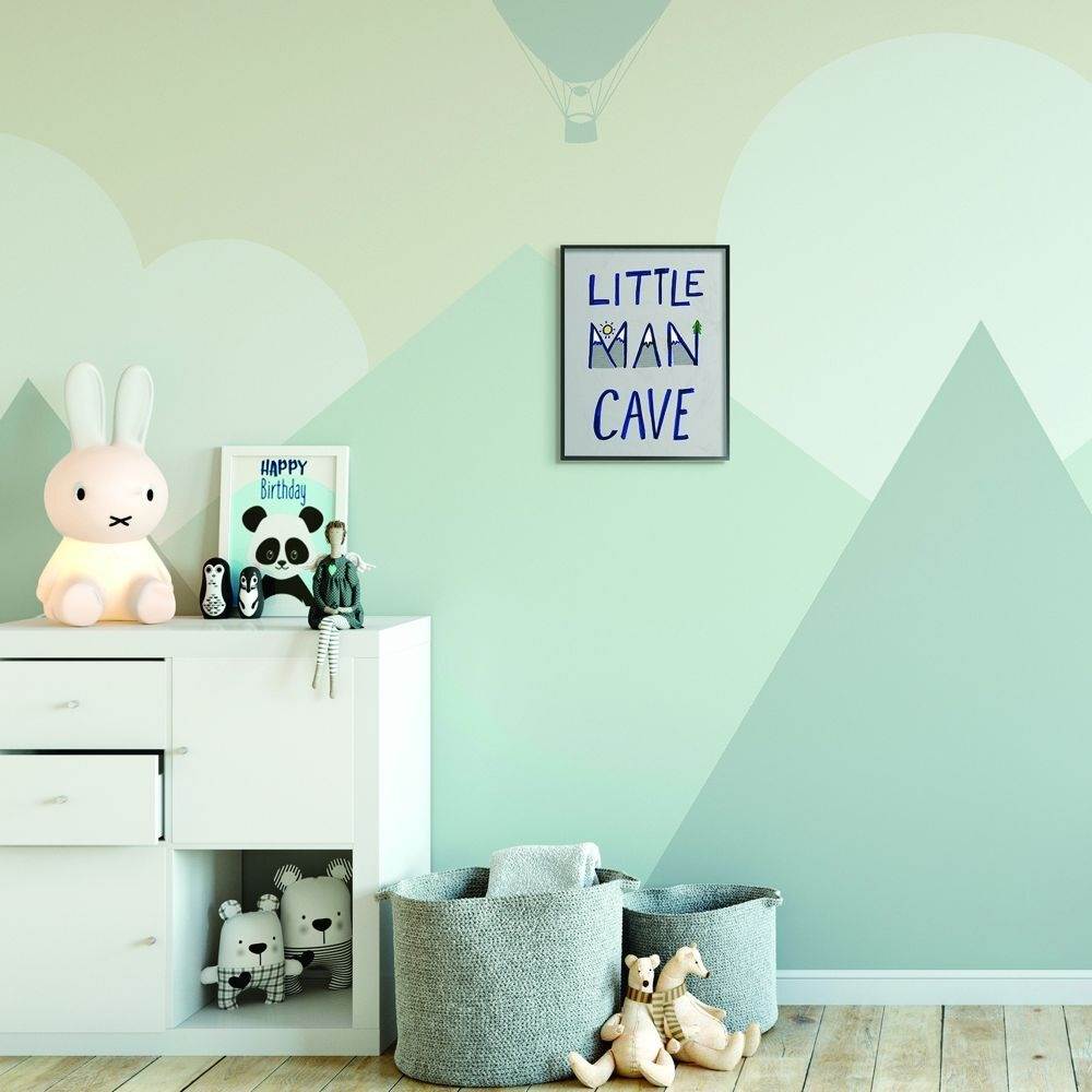 The Kids Room by Stupell Kids Little Man Cave Word Boys Blue Grey Nursery Design Framed Giclee Texturized Art by Daphne Polselli