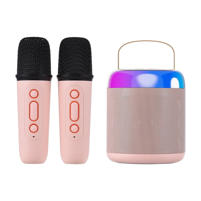 Portable Microphone & Sound Box Set Mini Karaoke Machine BT Speaker with 2 Microphones Home