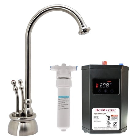 Westbrass Docalorah 10 2-Handle Hot and Cold Water Dispenser Faucet with Digital Tank and Filter Satin Nickel