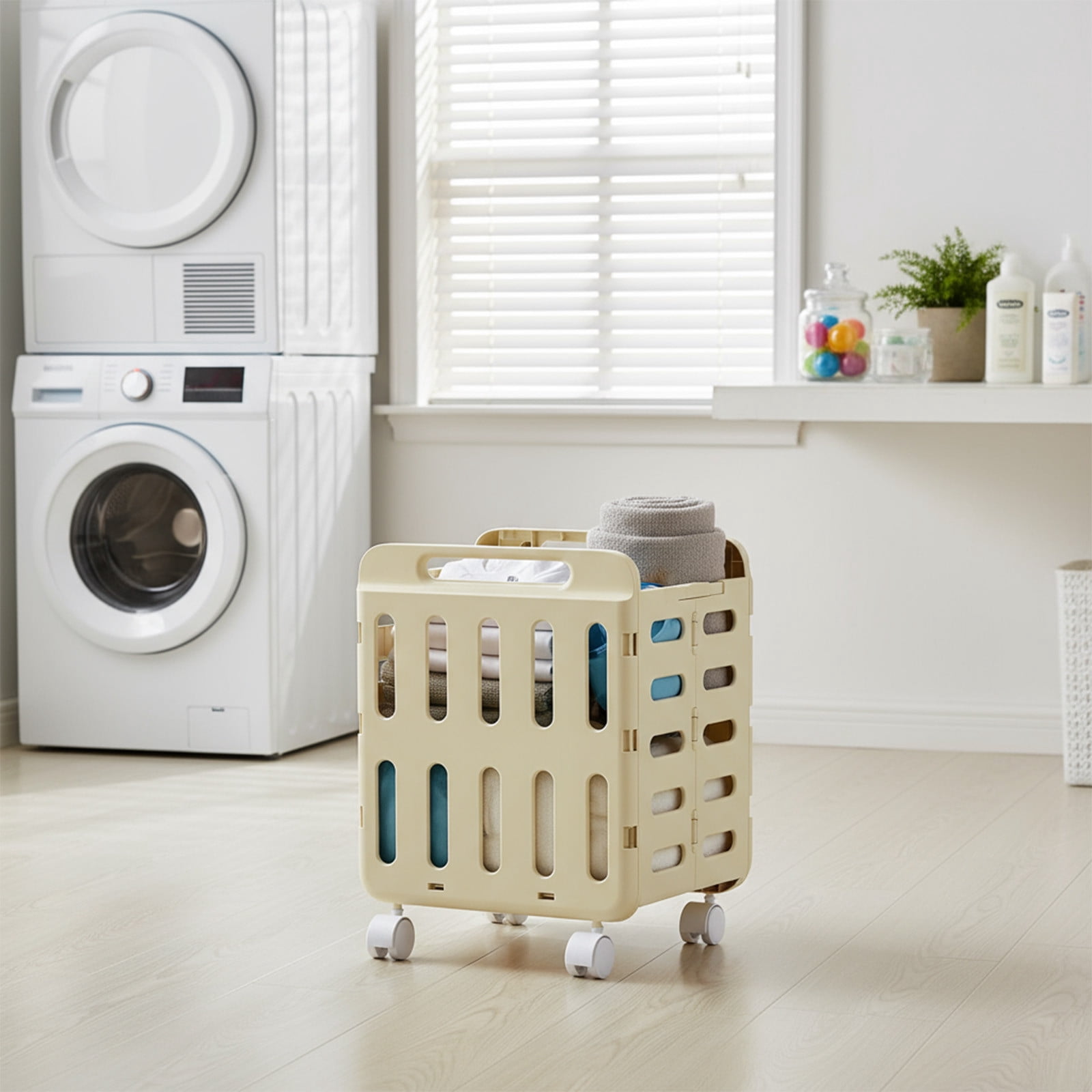 Kbndieu Collapsible Laundry Baskets, Clothes Hamper Basket Storange Bin with Heavy-Duty Wheels, Laundry Hamper for Dirty Clothes, Toys and Blankets in Laundry Room, Bathroom, Baby Room and Bedroom