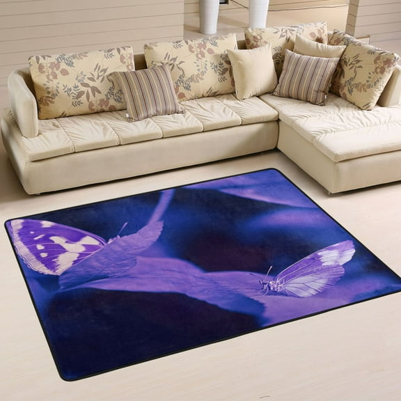 Non-Slip Area Rug 36"x24" Indoor Washable Floor Mats Carpet Printed for Living Room, Bedroom, Home Decor Purple Butterflypurple Butterfly