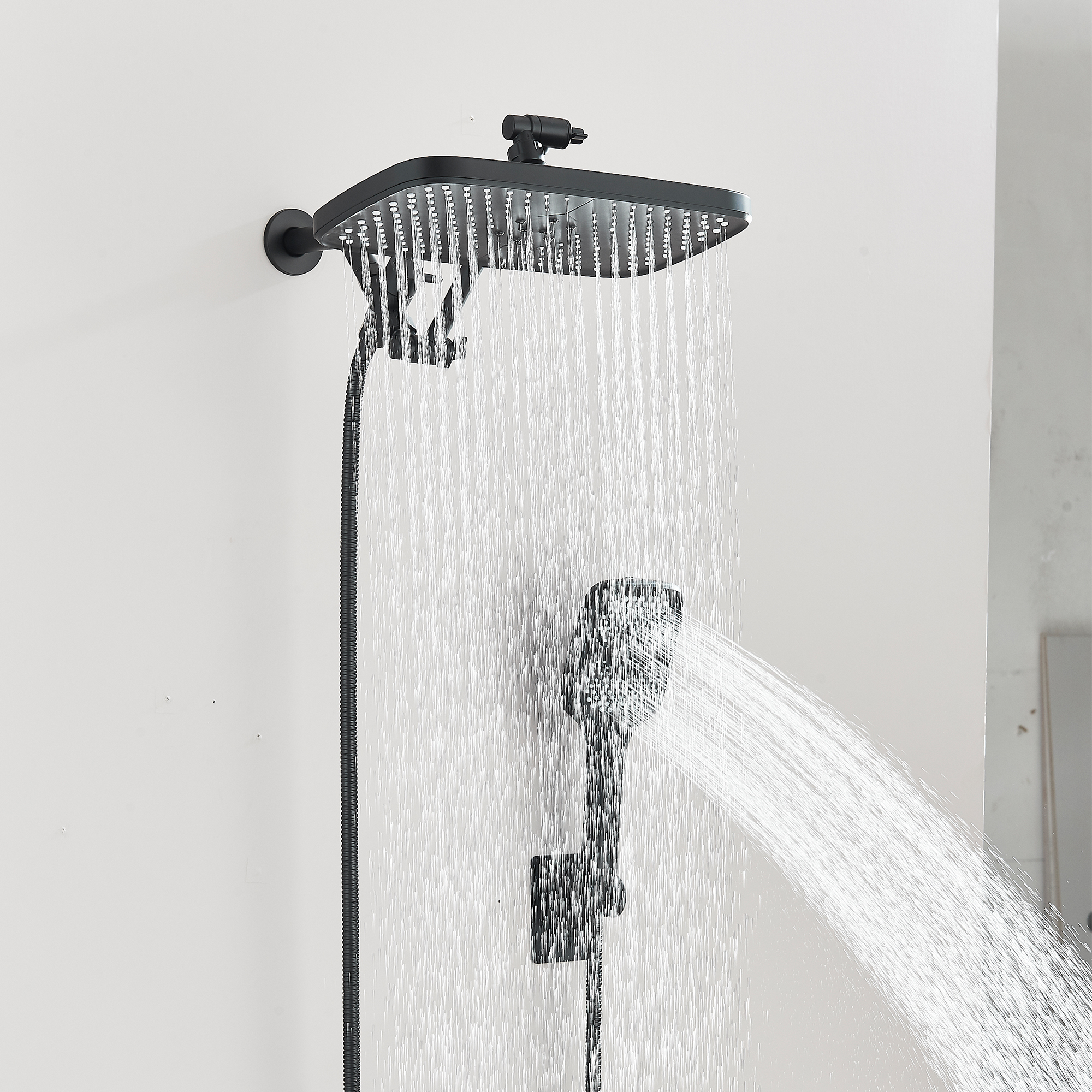 Zovajonia Shower Heads Combo, 13 Inches Rain Shower Head with 4 Mode Handheld Wand, and 9 Inches Adjustable Extension Arm, Extra Long Hose