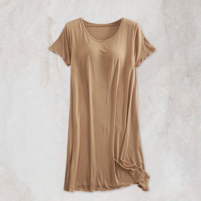 TopLLC Ensembles de Détente pour Femmes, Bretelles de Pyjama pour Femmes Grande Taille Robe de Maison pour Femmes Robe de Pyjama Courte avec Coussin de Poitrine Style Mince Débardeur Intégré Couleur Manches Mi-Longues Longues Chemises de Nuit
