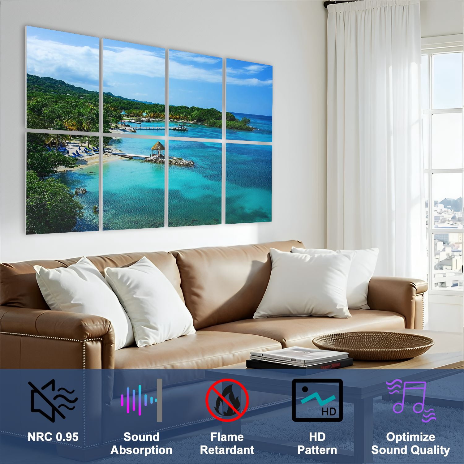 8 Pack Art Acoustic Panels Sound Absorbing Roatan Honduras Decorative Soundproof Wall Panels Self Adhesive for Nursery Game Room Bedroom 48"x32"
