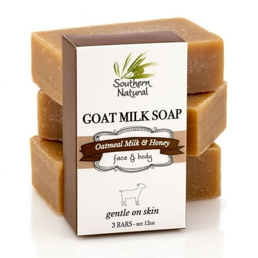 Southern Natural Goat Milk Soap Bar - 3 Pack Oatmeal Milk & Honey - For Dry Sensitive Skin. All Natural Handmade Soap For Men, Women, Kids & Baby. Great For Face & Body.