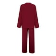 thumbnail image 5 of GILIGEGE Linen Sets for Women 2 Piece Summer Womens Daily Casual Solid Long Sleeve Shirt Tops Pockets Elastic Pants Shirt Trousers Set Tracksuit Lounge Matching Sets Wine Xxl, 5 of 9