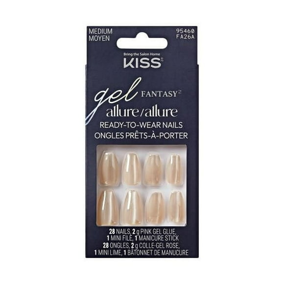 KISS Gel Fantasy Allure - Fake Nails - Moon Beat - Coffin - Medium - 30 count, KISS Gel Fantasy Allure