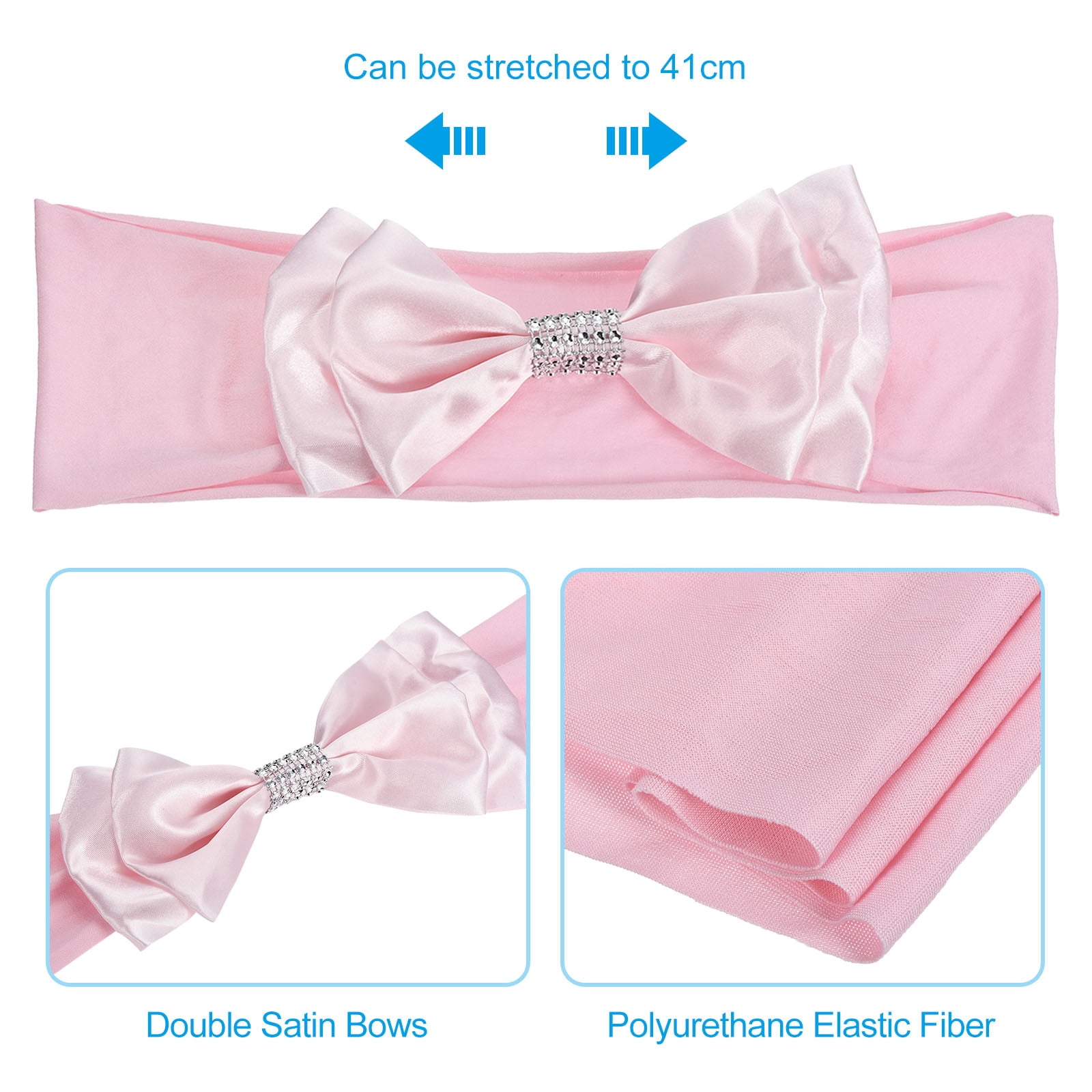 Unique Bargains Chair Sash Bow Spandex Stretch Chair Cover Bands Sashes with Bow Knot 10 Pink