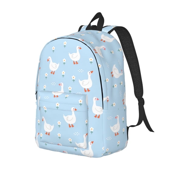 Ratiio Goose White Flowers Print Canvas Backpack for Women & Men Retro Aesthetic Rucksack Basic Backpack for High School/College Students Travel Laptop Bag