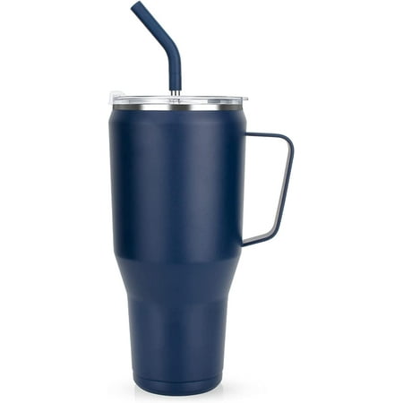 

Mug Tumbler 40 oz\u2013Stainless Steel Vacuum Insulated Mug with Handle Lid and Straw Keeps Drinks Cold up to 34 Hours \u2013 Sweat-Proof Body Dishwasher Safe